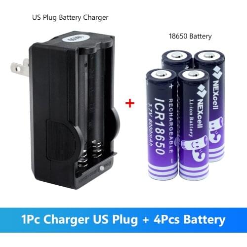 4Pcs 3.7V 18650 6000mAh Rechargeable Battery Li-ion Lithium Battery For Flashlight Torch Headlamp Video Doorbell With Charger