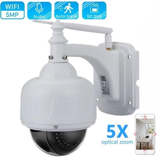 Outdoor 5MP HD Auto Tracking WiFi IP Camera 5X PTZ Mic Speaker Audio Talk Aluminum Waterproof CamHi Phone Monitoring SD Card