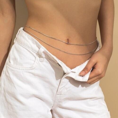 AE-CANFLY Sexy Ins Wind Snake Bone Chain Double Waist Chain Woman Simple Geometric Thin Body Chain Jewelry Gift 2021 New