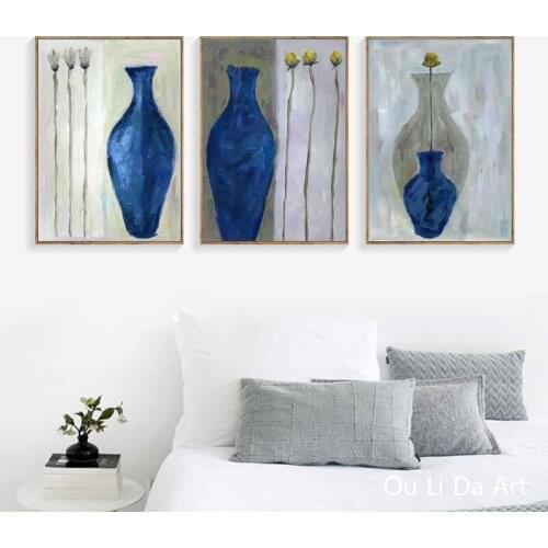 No frame 3pcs poetic blue vase landscape canvas printings oil painting printed on canvas modern home wall art decoration picture