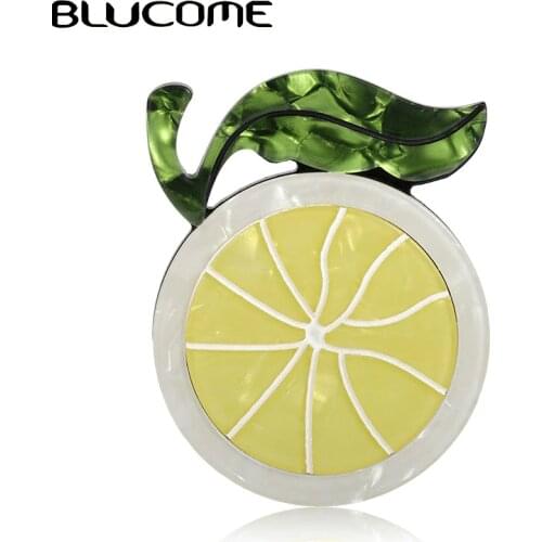 Blucome Orange Lemon With Green Leaves Brooches Pins Women Kids Handmade Fruit Style Brooch Hats Dress Badges Scarf Accessory