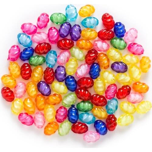 Random Mixed Acrylic Thread Olive Shaped Faceted Findings Jewelry Making Spacer Beads 12-16mm