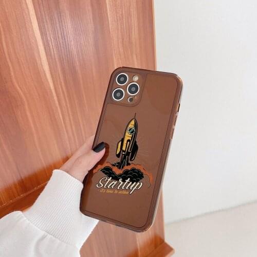 Retro Transparent Brown rocket Phone Cover For iPhone 11 12 Mini Pro XR XS Max X 8 7 Plus Camera Protection Soft TPU Back Cover
