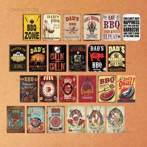 DADS BBQ Party Zone Metal Tin Sign Plaque Wall Decor for Barbecue Bar Pub Kitchen Vintage Billboard Plates Iron Painting