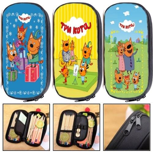 Kids TpnkoTa Three Kittens Pencil Case Boys Girls E Cats Pencil Box Children My Family Three Happy Cats Stationery Storage Bags