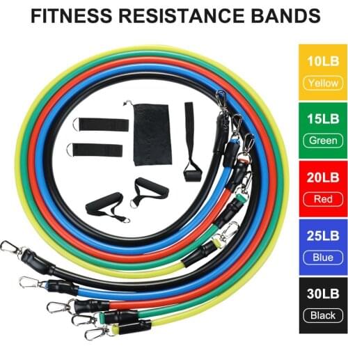 LIUXDIV 11Pcs/1 Set 100LBS Elastic Resistance Latex Extension Band Exercise Fitness Equipment Home Gym Training Fat Loss Shaping