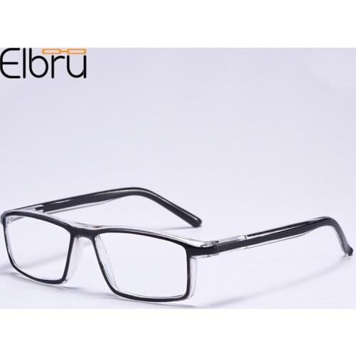 Elbru Fashion Ultralight Black Reading Glasses Square Sping Leg Clear Presbyopia Eyeglasses For Women Men Diopters +1.0 +4.0