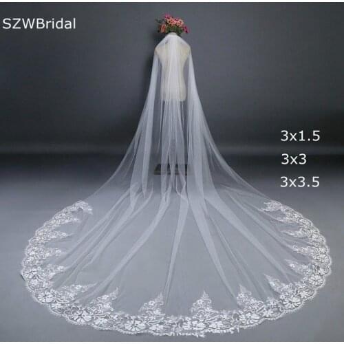 New Arrival Two Layers Cathedral Wedding Veil Free Shipping Lace Appliques Bridal Veils with Comb Wedding accessories Mariage