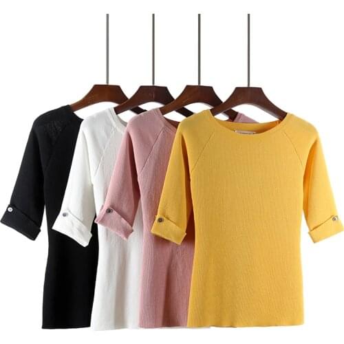 2019 Autumn T Shirt Women New Arrivals Fashion t-shirt Women tshirt tee shirt Solid Colar Knit top Drop Ship D235