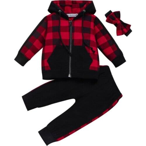 Boutique Girl Clothes 2019 Casual Toddler Baby Girl Winter Clothes Plaid Zipper Coat Top+Long Pants Outfit 3PCS