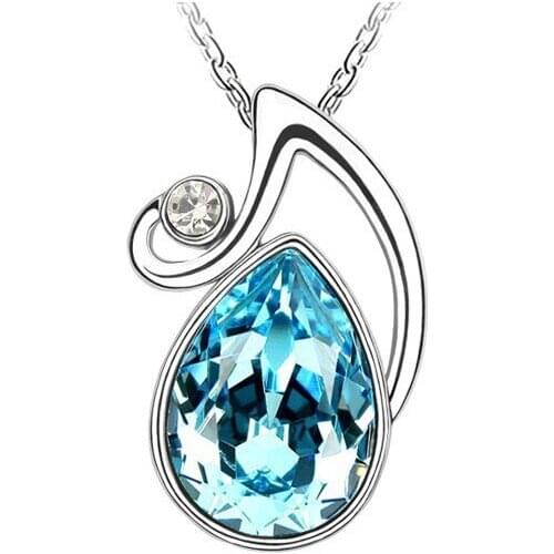JS N096 Beautiful Water Drop Necklace White Gold Color Austrian Crystal Accessories Elegant Jewelry