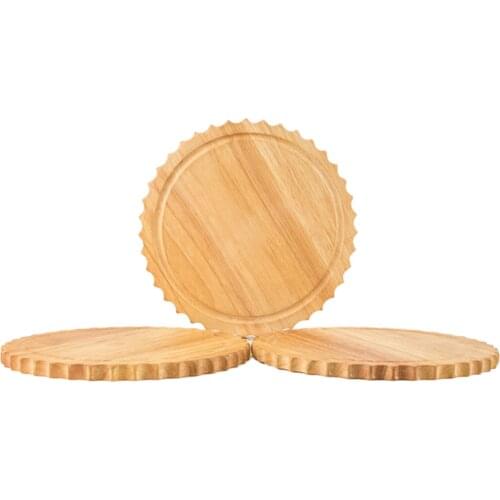 Round Rubber Wood Cutting Chopping Board Bread Cake Serving Tray Organizer