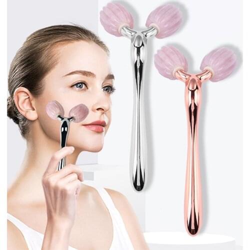 Rose Quartz Jade Roller Facial Massager 3D Massage Face Roller Face-lift Skin Care Tool Thin Face Chin Neck Body Wrinkle Remover