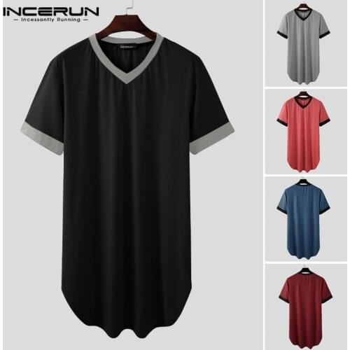 Men Nightgown Sleep Robes Short Sleeve V Neck Loose Comfortable Homewear Patchwork Dressing Gown Men Bathrobes Plus Size INCERUN