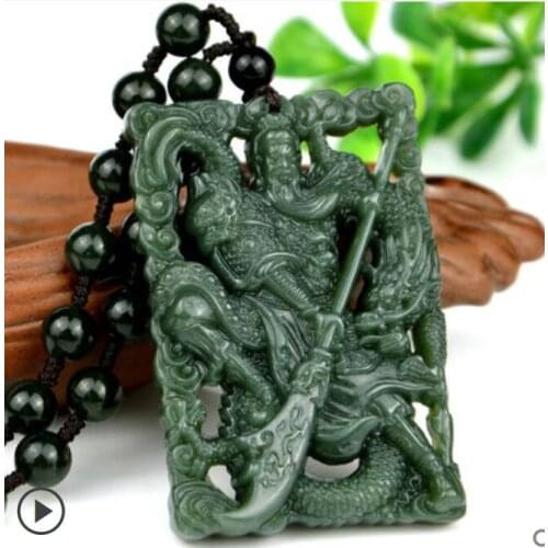 Xinjiang Hetian Guan Gong Mens Pendant 18 Luo Han Necklace
