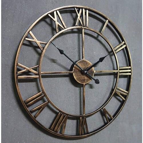 Wall Clock Large Modern Design Digital 3D Classic Vintage Wooden Retro Industrial Wind Gear Vintage European Style Roman Numeral