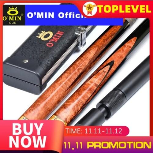 O'MIN Artificial Handmade One Piece Snooker Cue 3/4 Piece Snooker Kit with Case with Extension 9.5-10 mm High-end Snooker Stick