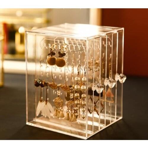 Jewelry Organizer Transparent Storage Box Earrings Display Stand Necklace Jewelry Display Case Plastic Box Vertical Drawer