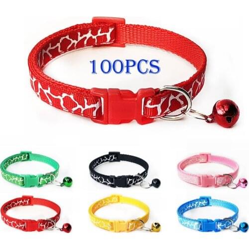 100pcs adjustable Buckle dog Pet Collar Bowknot with bell Small Dog Pet Harness Necklace Collars for Little Dog Cat Pet Supplies
