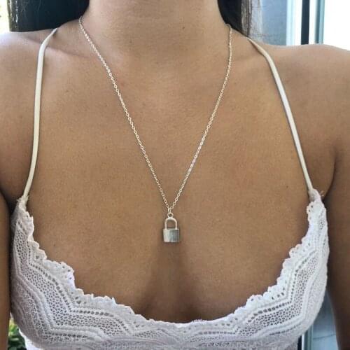 Punk Lock Necklace Aesthetic Lock Pendant Long Chain Zinc Alloy Stylish Simplicity Necklace Women Jewelry Collares Kpop