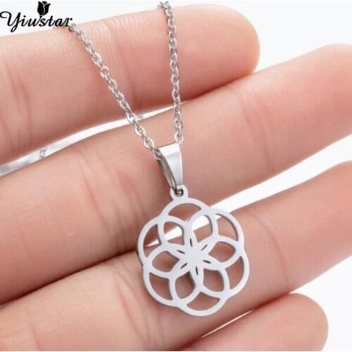 Yiustar Sacred Geometry Flower of Life Necklace Stainless Steel Jewelry Spiritual Necklace Women Girls Round Hexagram Choker