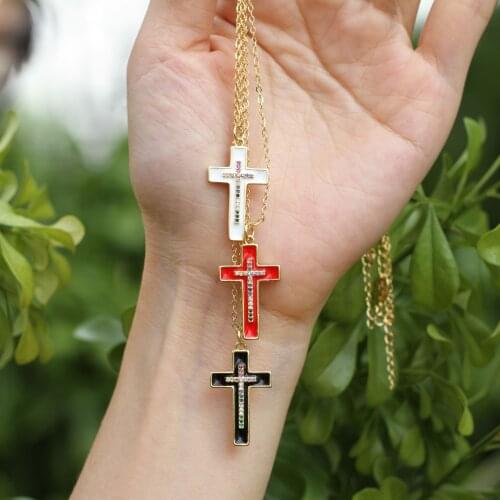 New Fashion Cross Necklaces High Quality Enamel Copper Pave Rainbow Cubic Zircon Charm Pendant Necklace For Women Trendy Jewelry
