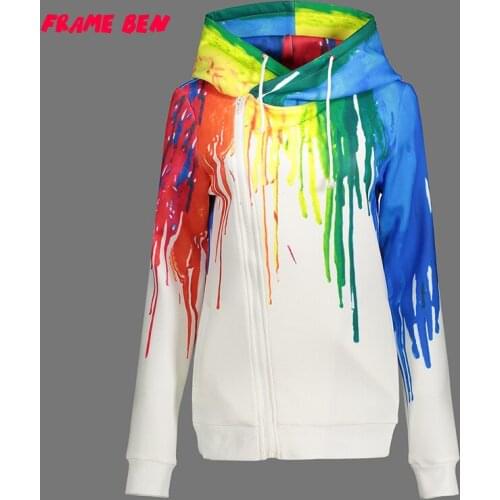 FRAME BEN Hoodies Women Autumn Fashion Trendy 3D Color Graffiti Printed Hooded Pocket Long Sleeve Ladies Sweatshirts Plus Size