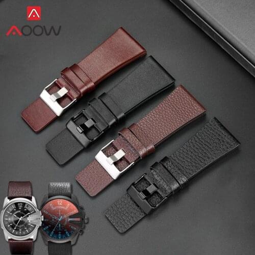 22 24 26 28 30mm 32mm Genuine Leather Strap Stainless Steel Buckle Men Replacement Bracelet Watch Band for Diesel DZ4343 DZ7408