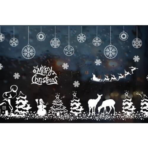 Christmas wall sticker Shop window glass sticker decor hanging rattle bell snowflake Reindeer Santa Claus papel de parede
