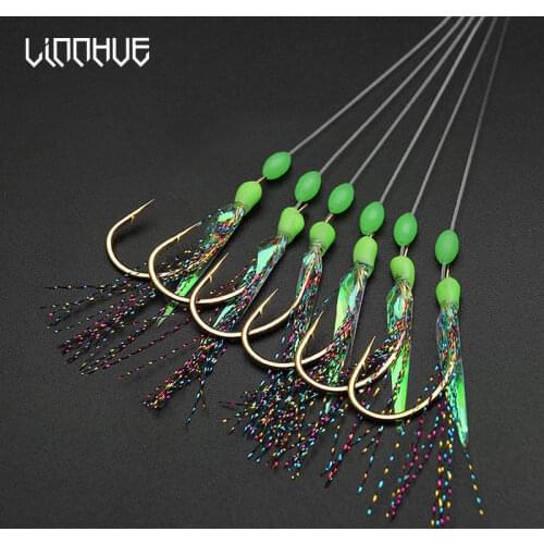LINNHUE Fishing Hook High Carbon Hairtail Bionic String Hook 6 Hooks Saltwater Boat Fishing Accessories Stainless Steel Tackle