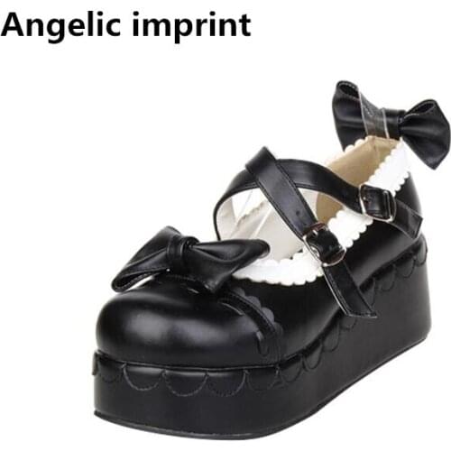 Angelic imprint woman mori girl lolita cosplay shoes lady high wedges heels pumps women princess dress party shoes 6cm 33-47 46