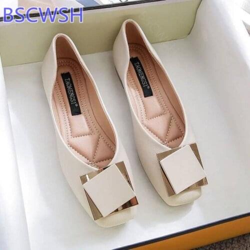 Single Shoes Womens 2021 Spring And Autumn Flats Shoes Square Toe Shallow Mouth All-match Soft Sole Pregnant Women Shoes Black