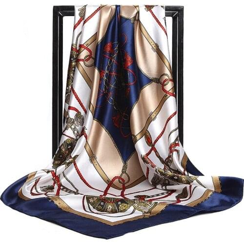 2021 Spring and Summer 90X90CM Silk Scarf Square Womne Hijab Wraps Design Pashmina Head Scarves Lady stripe Print Beach Shawls