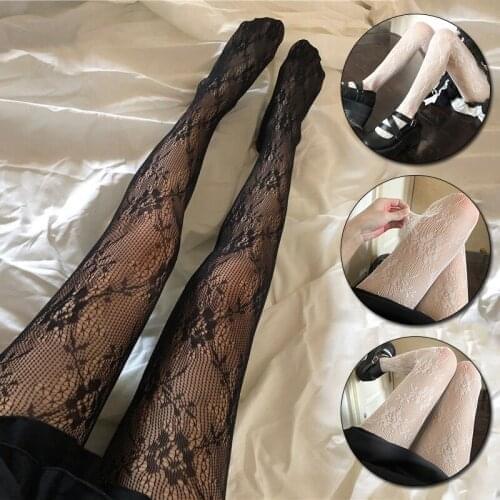 Japanese Black Pantyhose Retro Rose Flower Vine Fishnet Lace Spring Autumn Tight Pantyhose Bottoming Stockings Female Gothic