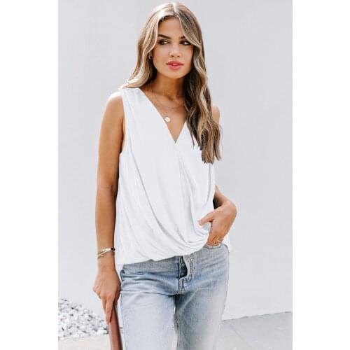 Solid Black White Surplice Sexy V Neck Tank Tops for Women Sleeveless Summer Brief Chic Tank Tops