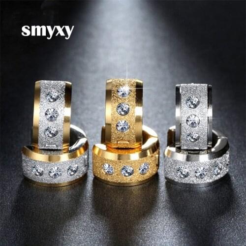 Women Anti-allergic titanium/stainless steel buckle earrings tide Inlaid Crystal Single/double color earring punk Unisex jewelry