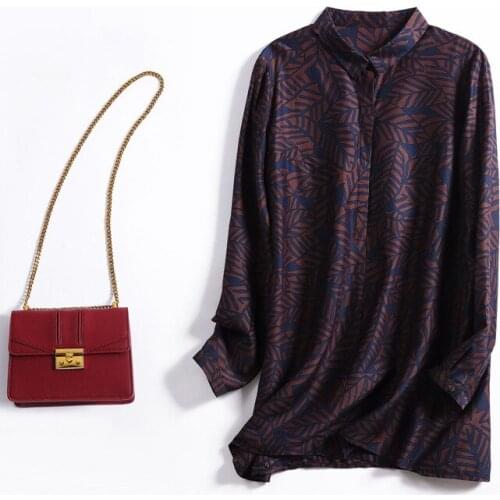 Womens Blouses and Tops Silk navy purple leaves Floral Office Formal Casual Shirts Plus Large Size Spring Summer Sexy Femme