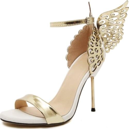 Sexy 2021 Butterfly Wings Summer Peep Toe Sandals Women Shoes Stiletto High Heels Solid Color Buckle Sandals Sandalias mujer