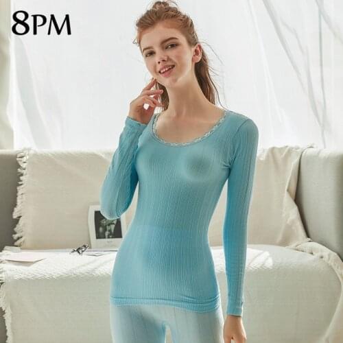 Women Warm Underwear Elasticity Intimates Sexy Ladies Pyjamas Warm Set Soft Long Sleeve Pants Suit Soft Sleep Clothes ouc1018