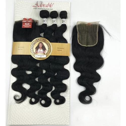 Animal Mixed Synthetic Hair Bundles with 4*4 Lace Closure Silk Straight Packet Hair Weaves,Adorable Natural Human Hair Blend 3+1