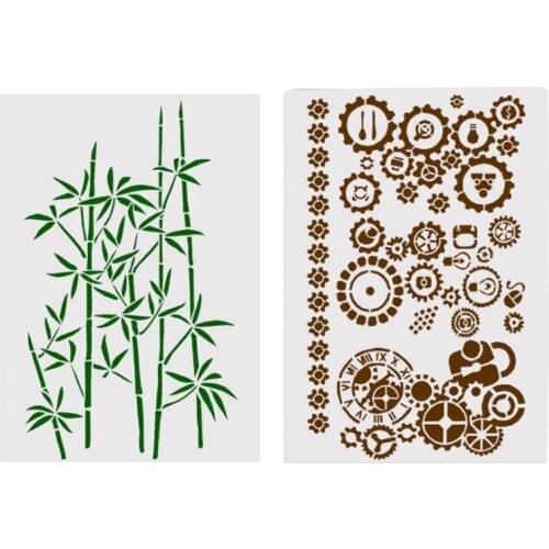 1 Sheet Bamboo Gear Stencil DIY Walls Layering Painting Template Decor Scrapbooking Embossing Supplies Reusable