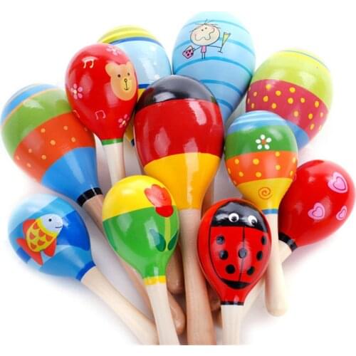 Cute Colorful Baby Wooden Sand Hammer Rattle Toys Musical Instrument Sound Maker Infant Attetion Training Toy 1PCS Random Color