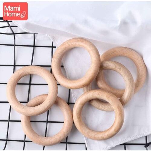 10PCS 70mm Beech Wooden Teether Ring baby toys Safe and Natural Original Wood Teether DIY Jewelry Food Grade Wooden Teething