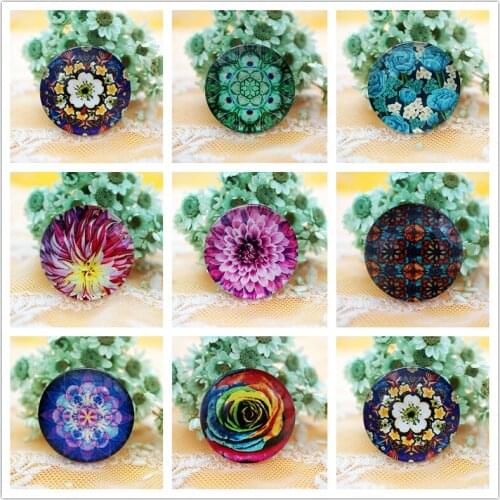 10PCS Round 20MM Mixed flowers Glass Cabochon for bracelet necklace women 2019 earrings pins ring Jewelry Supply