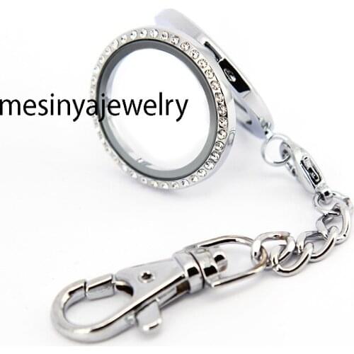 10pcs floating charms memory living 30mm crystal glass locket key rings keychains,glass locket included
