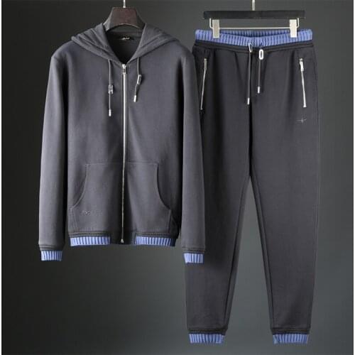 2021 heavy quality goods spider embroidery knitting contrast color autumn winter thick mens hooded casual sports suit