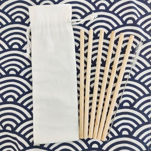 7Pcs/Set Natural Bamboo Straw Reusable Drinking Straws With Case + Clean Brush Eco-friendly Natural Organic Bamboo Straw