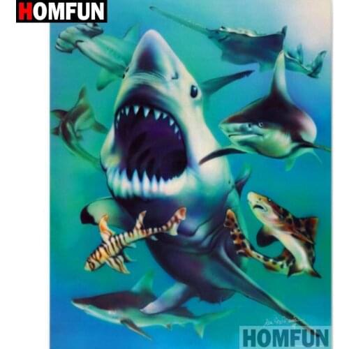 HOMFUN Full Square/Round Drill 5D DIY Diamond Painting "Animal shark" 3D Embroidery Cross Stitch 5D Home Decor A16699