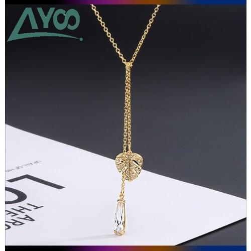 AYOO 2020 New High-Quality Charm Leaf Tassel Womens Necklace Y-shaped Clavicle Necklace Water Drop Pendant Womens Necklace