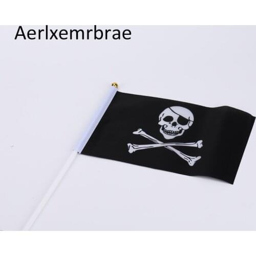 Free shipping 100pcs/lot 14*21cm halloween skull and crossbones poly Ponge cross crossbones hand flag-waver pirate flag